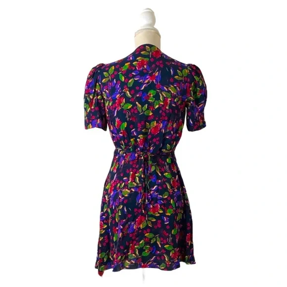 NWOT - SALONI Lea Wrap Mini Dress in Indigo Carlotta Floral. Size 6.